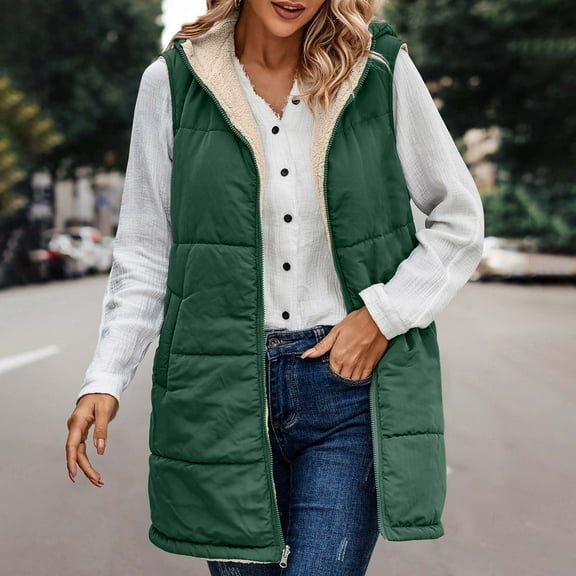 Brnmxoke Women's Long Puffer Jackets Winter Warm Sherpa Fleece Coats,Womens Zip Up Hooded Overcoat Fuzzy Lined Outerwear Pocket Jacket Green M