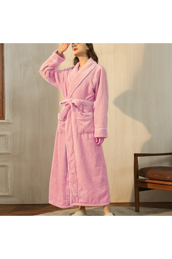Women's Long Robe Plus Size Fuzzy Fleece Housecoat Maxi Full Length Plush Flannel Soft Long Sleeve Bathrobes with Pockets