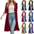 thumbnail image 1 of Brnmxoke Women's Long Velvet Cardigan Jacket Casual Open Front Long Sleeve Vintage Lapel Cardigan Coats Solid Velour Maxi Cardigan Sweater Pink,S, 1 of 7