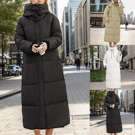 Brnmxoke Women's Oversized Long Winter Warm Coat Windproof Waterproof Quilted Maxi Puffer Jacket Thicken Puffy Parka with Hood White,S