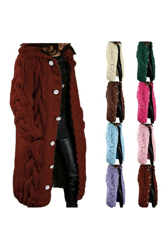 Women's Plus Size Cable Knit Cardigan Sweaters 2024 Oversized Long Sleeve Open Front Long Cardigans Button Up Outerwear with Pockets Brown,S