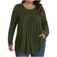 thumbnail image 1 of Brnmxoke Women's Plus Size Tops Fall Long Sleeve Ruffle Sleeve Shirt Loose Basic V Neck Pleated T Shirt Tunic Blouse Office Work Shirts Army Green,XXXXL, 1 of 7