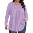 thumbnail image 1 of Brnmxoke Women's Plus Size Tops Fall Long Sleeve Ruffle Sleeve Shirt Loose Basic V Neck Pleated T Shirt Tunic Blouse Office Work Shirts Purple,XL, 1 of 7