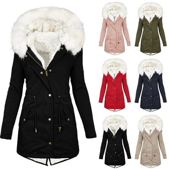Brnmxoke Women's Plus Size Winter Thicken Warm Sherpa Lined Jacket Heavy Parka Anoraks Hooded Coat Outdoor Overcoat Pink,XXXXXL