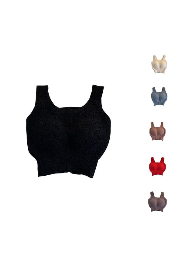 Women's Seamless Thermal Bras No Underwire Push Up Bras with Chest Pad Underwear Solid Warm Fleece Wireless Vest Comfort Full Coverage Everyday Bra Black,M
