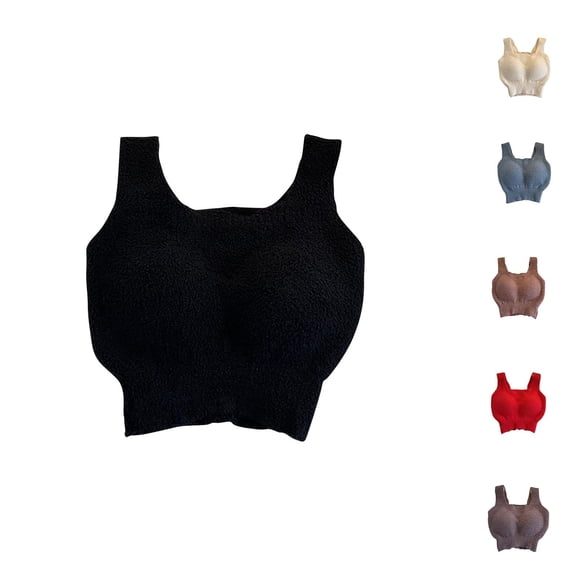 Brnmxoke Women's Seamless Thermal Bras No Underwire Push Up Bras with Chest Pad Underwear Solid Warm Fleece Wireless Vest Comfort Full Coverage Everyday Bra White,L