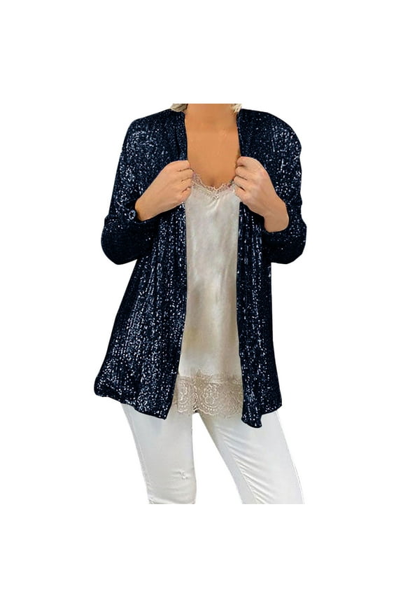 Women's Sequin Cardigan Fall Open Front Cover Up Party Shiny Glitter Sparkle Jacket Casual Long Sleeve Lightweight Cardigans Evening Prom