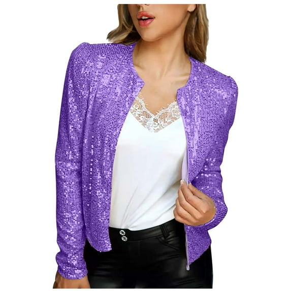 Brnmxoke Women's Sequin Jackets Open Front Blazer for Women Casual Long Sleeve Sparkly Cardigan Crop Blazer Jacket Comfy Evening Party Prom Blazers Jacket Coat