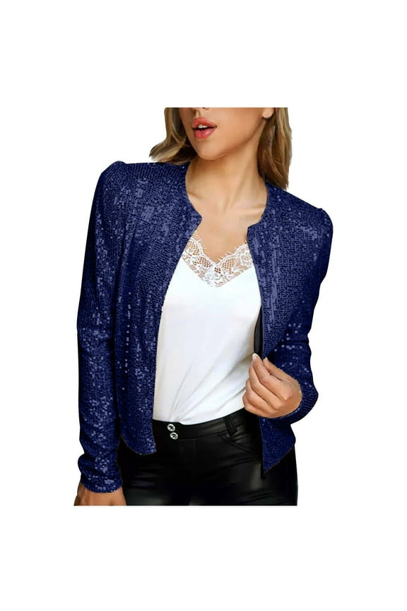 Women's Sequin Jackets Open Front Blazer for Women Casual Long Sleeve Sparkly Cardigan Crop Blazer Jacket Comfy Evening Party Prom Blazers Jacket Coat