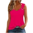 thumbnail image 1 of Brnmxoke Women's Solid O Metal Ring Shoulder Tank Tops 2024 Scoop Neck Straps Loose Fit Tunics Y2k Going Out Basic Sleeveless Shirts Blouse Hot Pink M, 1 of 3