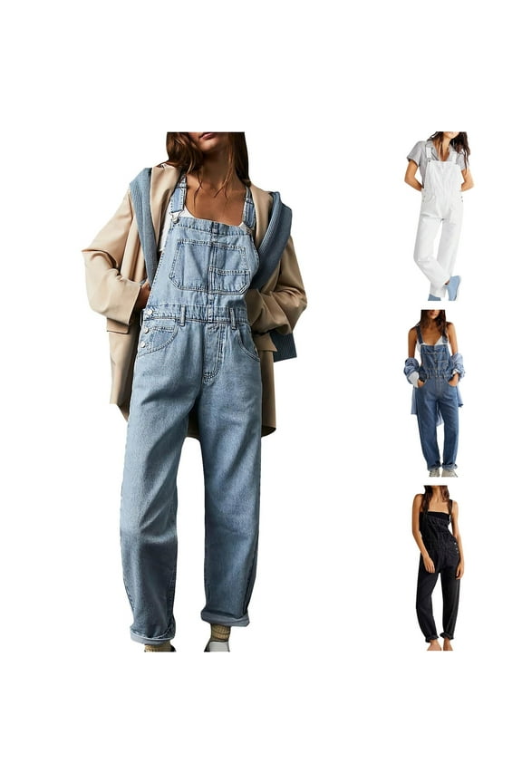 Women's Stretch Denim Bib Overalls,Overalls for Women Loose Fit Vintage Casual Straight Leg Jean Pants Adjustable Strap Overall with Pockets Light Blue,XXL