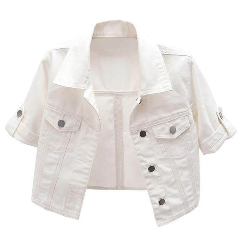Brnmxoke Women's Stretch Denim Jacket 3/4 Sleeve Cropped