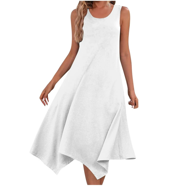 Asymmetric hem scoop high quality neck solid color casual dress