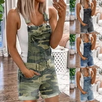 Brnmxoke Women's Summer Short Overalls Adjustable Camo Denim Bib Overall Shorts Romper Jumpsuits Loose Beach Outfits Travel Vacation Clothes Gray,S