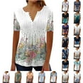 thumbnail image 1 of Brnmxoke Women's Summer Tunic Tops V Neck Dressy Casual Pleated Button Shirts Trendy Flowy Floral Printed T Shirts Blouse Sky Blue,M, 1 of 4