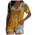 thumbnail image 1 of Brnmxoke Women's V Neck Boho Embroidered Mexican Tops Short Sleeve Shirts Casual Loose Tunics Blouses Summer Fall Retro Bohemian Peasant Shirts, 1 of 6
