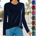 thumbnail image 1 of Brnmxoke Women's Velvet Crewneck Sweatshirt,Women Casual Solid Color Velour Sweatshirts Loose Soft Lightweight Long Sleeve Pullover Tops Navy,XXL, 1 of 7