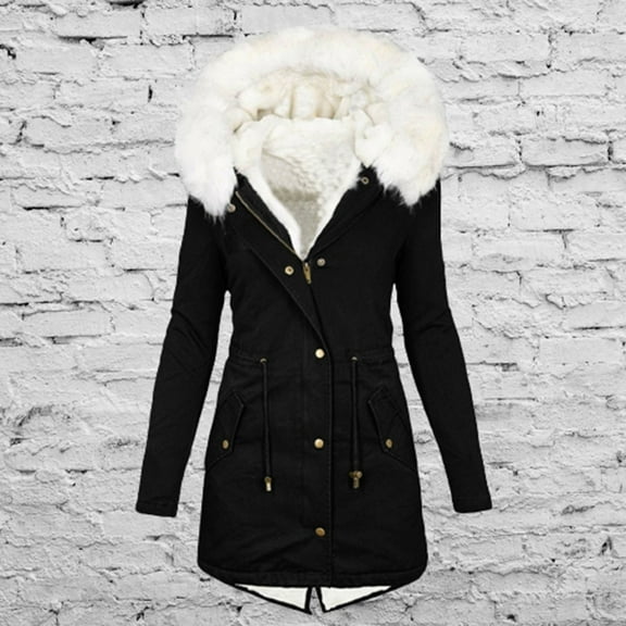 Brnmxoke Women's Warm Winter Heavy Military Parka Jacket Coat Thicken Fleece Cotton Puffer Jacket with Fur Trimmed Hood