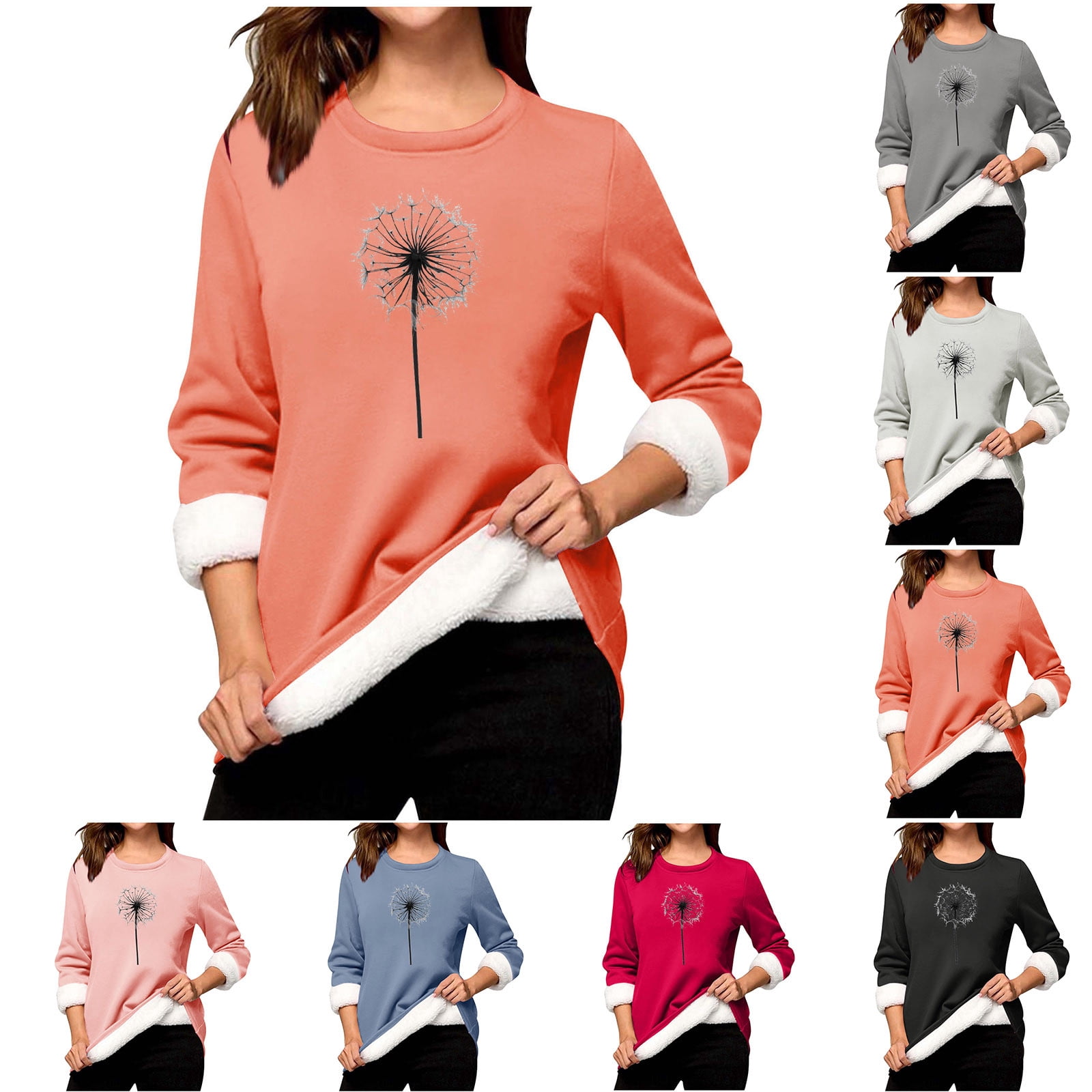 Brnmxoke Women s Winter Warm Sherpa Lined Sweatshirt Pullover Dandelion Brnmxoke women s winter warm sherpa lined sweatshirt pullover dandelion