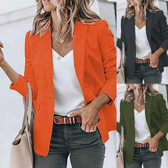 Brnmxoke Women's Work Office Lapel Collar Stretch Jacket Suit Blazer,Womens Bussiness Casual Blazers Open Front Long Sleeve Blazer Jacket Fall Fashion 2024 Army Green,L