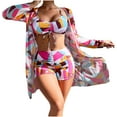 thumbnail image 1 of Brnmxoke Womens 3 Pieces Bikini Set Swimsuit Tropical Beach Cover up Kimono Swimwear Bathing Suit with Boy Shorts 2025 Hot Pink,L, 1 of 9