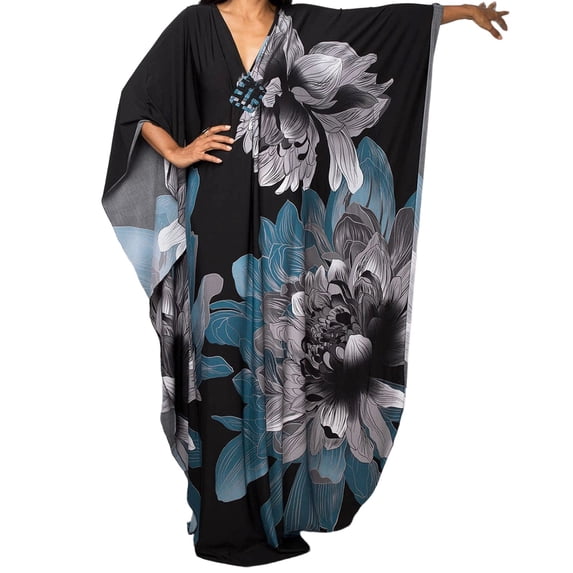 Brnmxoke Womens Bathing Suit Cover Ups Loose Fit V Neck Flowy Ethnic Print Kaftan Swimwear Vacation Beach Dress Multicolor,Free Size