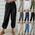 thumbnail image 1 of Brnmxoke Womens Beach Pants 2025 Summer High Waisted Drawstring Cinch Bottom Pants Casual Loose Fit Cotton Linen Trouser Pants Army Green,L, 1 of 8
