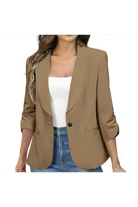 Womens Blazer Coat Casual Blazer 2025 Spring Fall Fashion Long Sleeve Open Front Work Office Suit Jackets Khaki,S