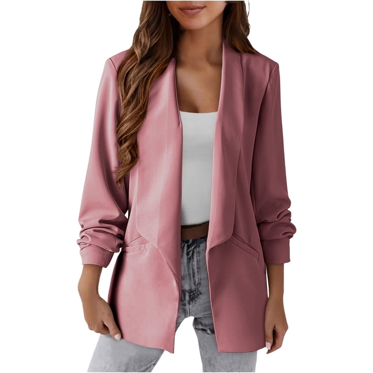 Brnmxoke Womens Blazers Sale Casual Blazer 2025 Spring Fall Fashion Long Sleeve Open Front Work Office Suit Jackets Pink,M