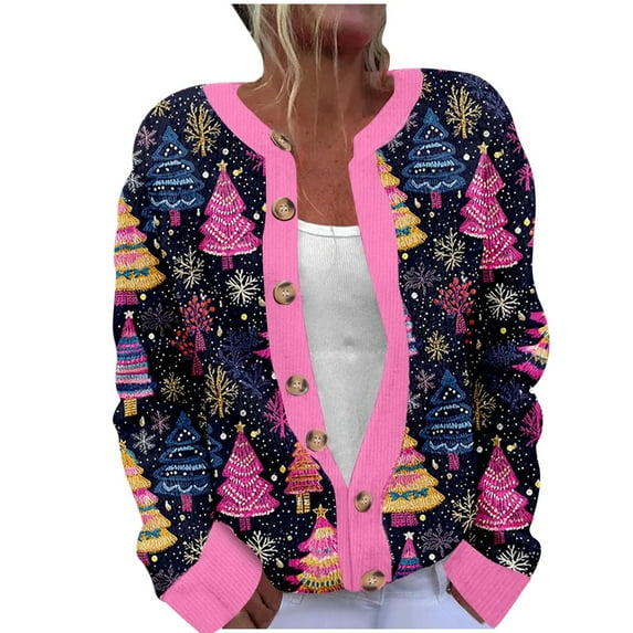 Brnmxoke Womens Boyfriend Sweater Cardigans Casual Long Sleeve Plus Size Fair Isle Knit Fall Winter Christmas Button Down Cardigan Sweaters Multicolor,XXXL