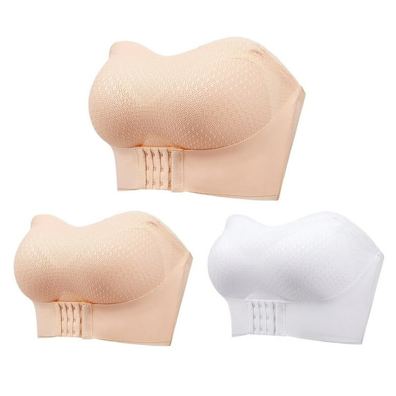 Brnmxoke Womens Bras Older Plus Size Breathable Non-Slip Strapless Front Buckle Push-Up Bra Front Buckle Strapless Bra 3 Pack Beige,XXXXL