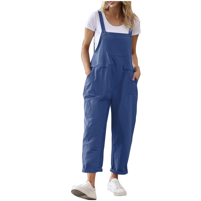 Oplxuo Womens Plus Size Wide Leg Jumpsuit Loose Cotton