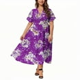 thumbnail image 1 of Brnmxoke Womens Casual Plus Size Summer Boho Dresses 2025 Elegant Dressy Swing Wrap Dress Floral Print Wedding Guest Dress with Pockets Purple,L, 1 of 6