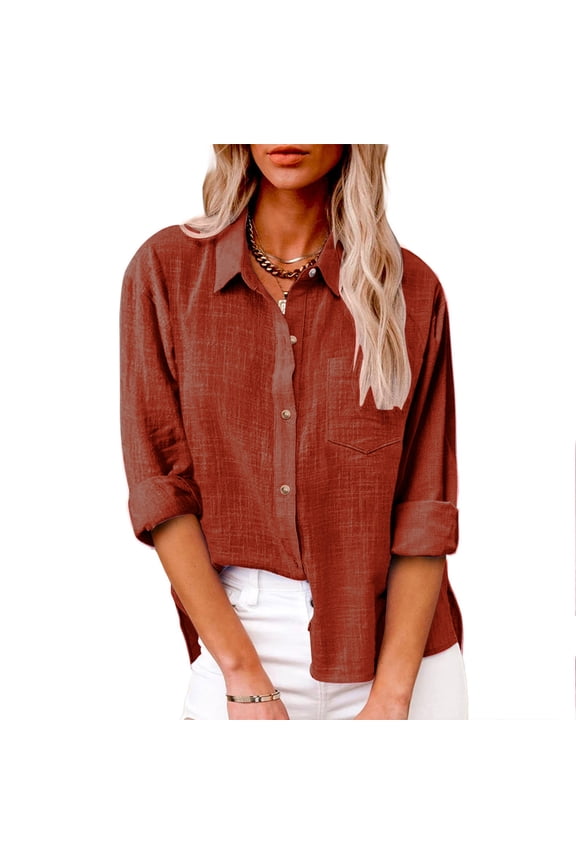 Womens Cotton Button Down Shacket Oversized Casual Long Sleeve Shirt Loose Fit Collared Linen Work Blouse Tops with Pocket