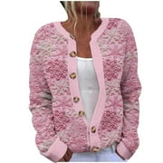 BRNMXOKE Womens Sweater Cardigans Casual Long Sleeve Plus Size Knit Fall Winter Christmas Button Down Fair Isle Cardigan Sweaters Multicolor,XXXL