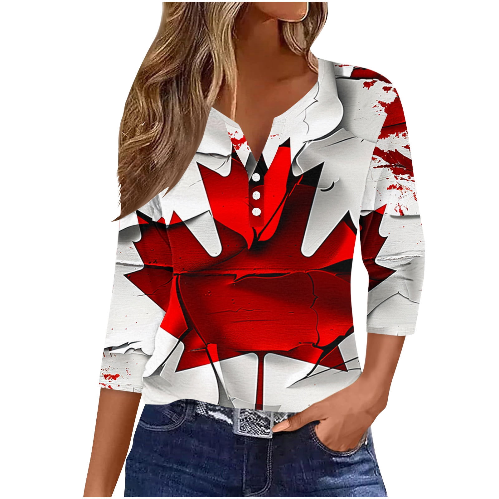 Brnmxoke Womens Dressy Casual Tops 3/4 Sleeve Work Blouses Button V