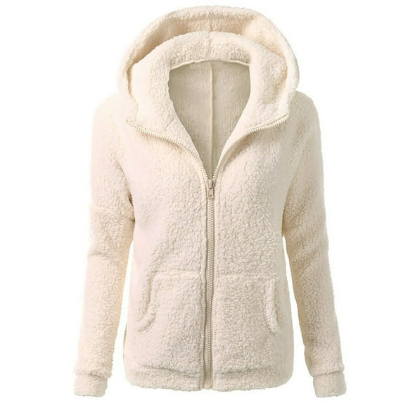 Brnmxoke Womens Fuzzy Fleece Hooded Coats Winter Warm Casual Zip Up Hoodies Jackets with Pockets Solid Color Plush Outerwear