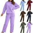 thumbnail image 1 of Brnmxoke Women's 2 Piece Lounge Sets 2024 Winter Warm Long Sleeve Crew Neck Pullover Tops and Pants Fuzzy Pajamas Matching SetCoffee,XL, 1 of 8