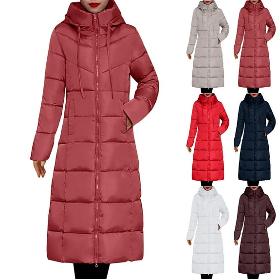 Brnmxoke Womens Hooded Long Quilted Coat Maxi Over Knee Length Long Sleeve Puffer Jacket Plus Size Warm Padded Coat Winter Outerwear Khaki,M