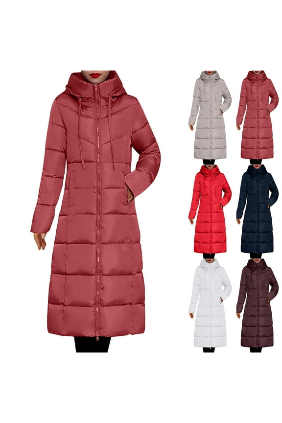 Womens Hooded Long Quilted Coat Maxi Over Knee Length Long Sleeve Puffer Jacket Plus Size Warm Padded Coat Winter Outerwear White,XXXL