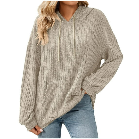 Brnmxoke Womens Hoodie Knit Oversized Hoodies Sweatshirt Long Sleeve Shirts Tops Tunic Sweater Sweatshirts Comfort Hoodie Khaki,M