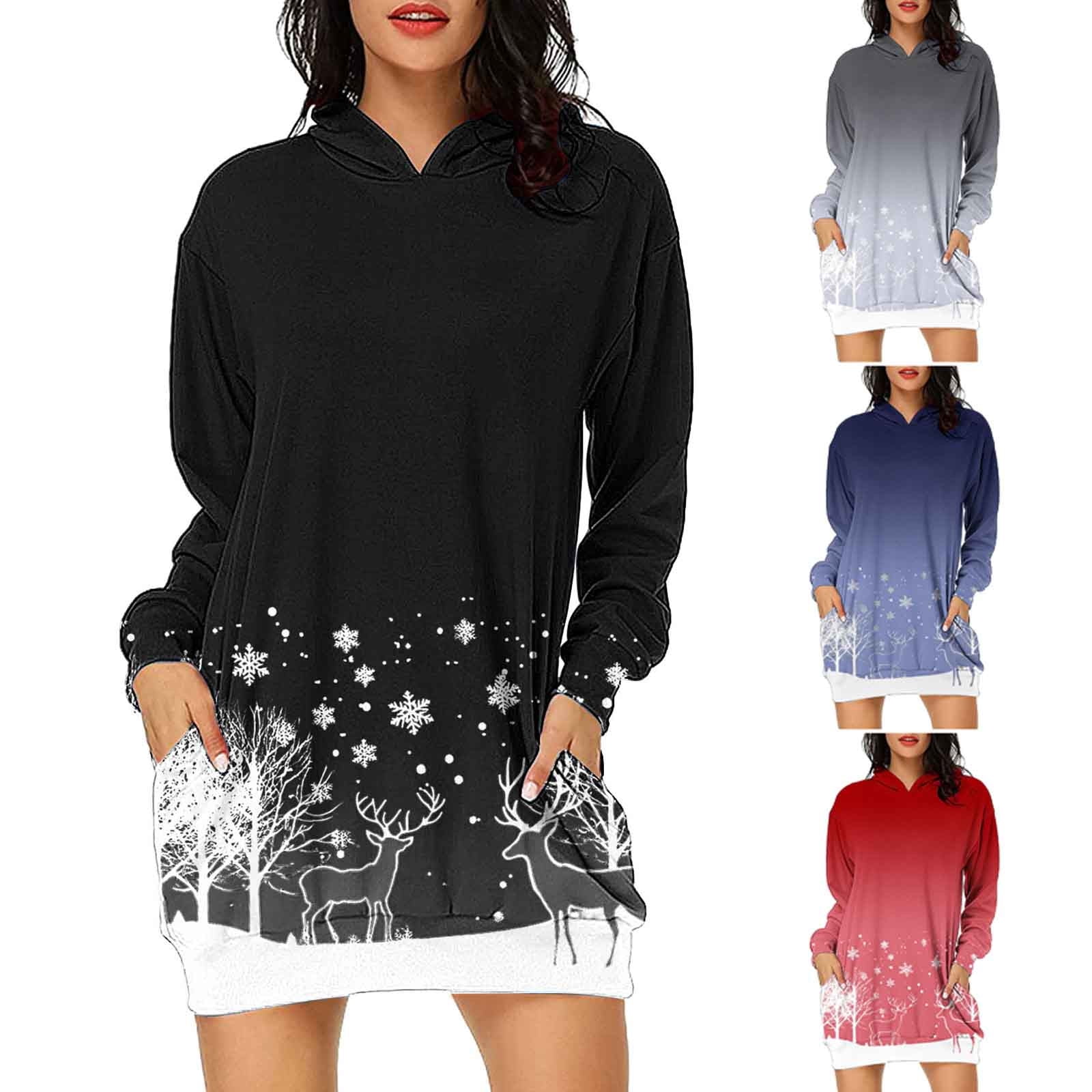 Brnmxoke Womens Hoodies Dresses Oversized Sweatshirts Long Sleeve ...
