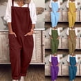 thumbnail image 1 of Brnmxoke Womens Jumpsuits Overalls Wide Leg Casual Summer Outfits Rompers Jumpers Plus Size Sleeveless Straps Linen Loose Long Pants with Pockets Khaki,S, 1 of 8