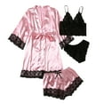 thumbnail image 1 of Brnmxoke Womens Lingeries Silk Pajamas Robes Set 4Pcs Sexy Pjs Cami Shorts Satin Sleepwear Soft Cozy Lace Solid Color Nightwear Sets Loungewear, 1 of 7