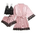 thumbnail image 1 of Brnmxoke Womens Lingeries Silk Pajamas Robes Set 4Pcs Sexy Pjs Cami Shorts Satin Sleepwear Soft Cozy Lace Solid Color Nightwear Sets Loungewear, 1 of 7