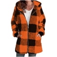 thumbnail image 1 of Brnmxoke Womens Oversize Flannel Shirts Long Sleeve Fleece Zip Up Hooded Plaid Jackets Fuzzy Sherpa Shacket Plus Size Winter Coats Orange,XL, 1 of 6