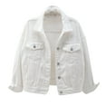 thumbnail image 1 of Brnmxoke Womens Oversized Jean Jacket Button Closed Long Sleeve Solid Color Jackets with Pockets Plus Size Lapel Distressed Coat White,XL, 1 of 5