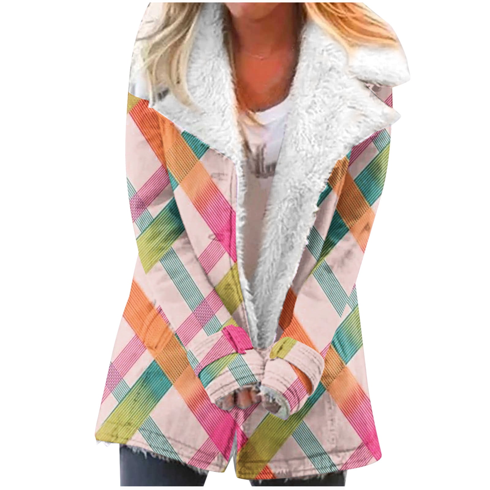 Brnmxoke Womens Oversized Sherpa Jacket Plaid Fuzzy Fleece Teddy Coat with Pockets Comfortable