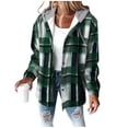 thumbnail image 1 of Brnmxoke Womens Plaid Coats And Jackets Fleece Lightweight Thermal Shacket Jacket 2025 Long Sleeve Hooded Button Coat Green,L, 1 of 6