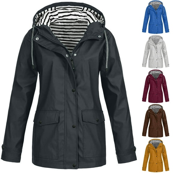 Brnmxoke Womens Plus Size Rain Coat Waterproof Active Outdoor Rain Jacket Lightweight Zip Up Fall Winter Raincoat Windbreaker with Hood